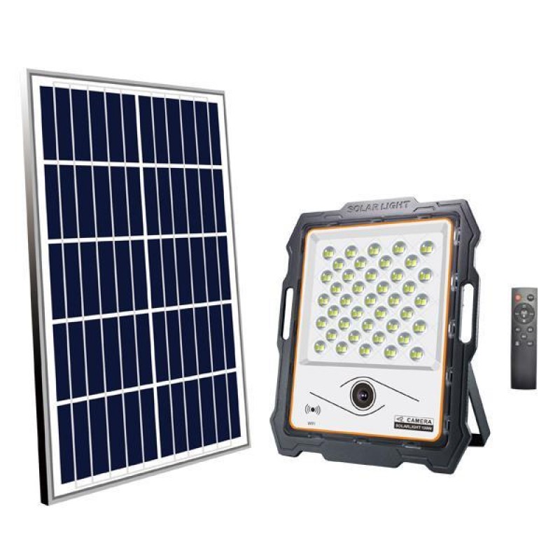 Eurolamp 147-69594 Στεγανός Ηλιακός Προβολέας IP65 Ισχύος 100W με Ψυχρό Λευκό Φως σε Μαύρο χρώμα 